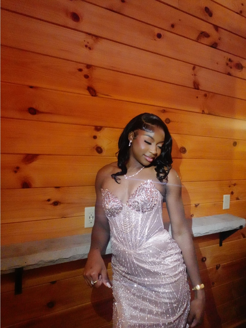 Elegant Beaded Pink Evening Dress